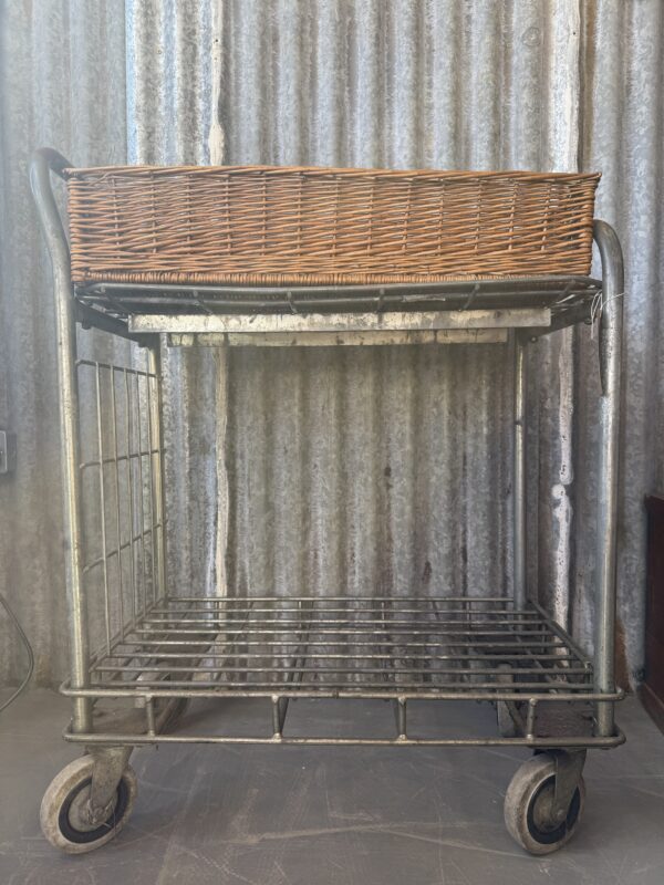 Vintage Industrial Trolley with Wicker Basket
