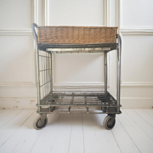 Vintage Industrial Trolley with Wicker Basket