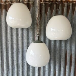 Set of 3 Vintage Pear Drop Opaline Pendant Lights