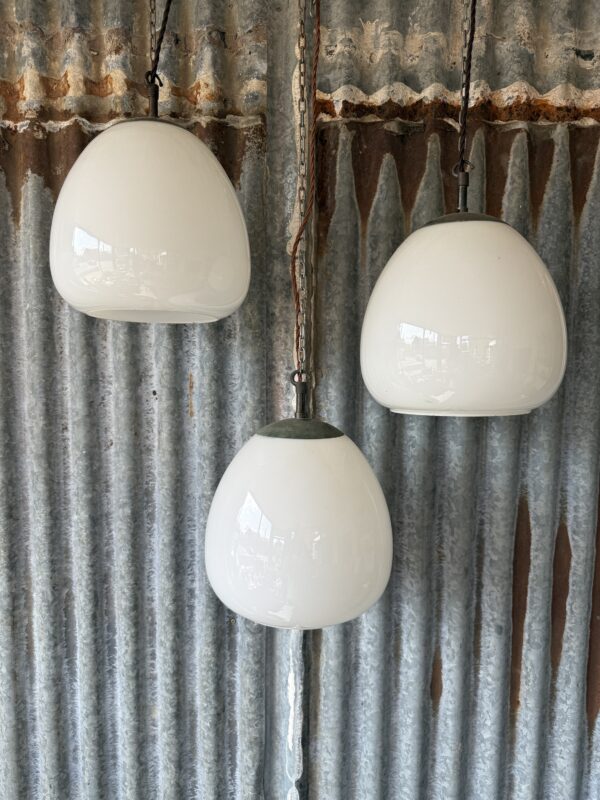 Set of 3 Vintage Pear Drop Opaline Pendant Lights