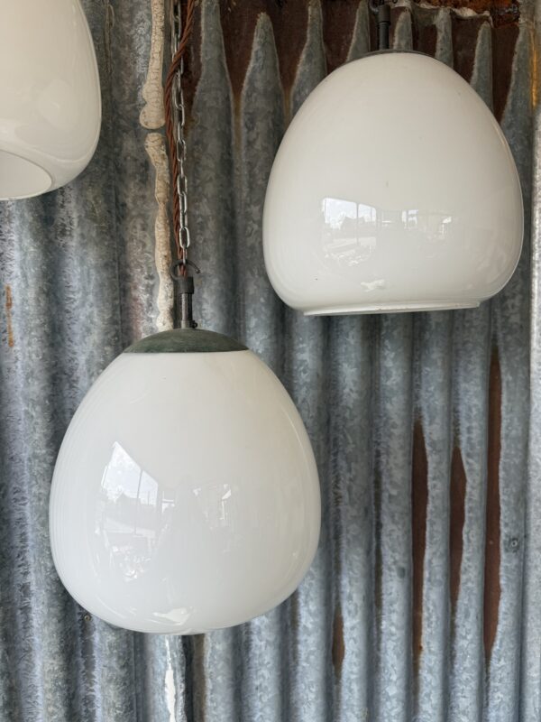 Set of 3 Vintage Pear Drop Opaline Pendant Lights - Image 2