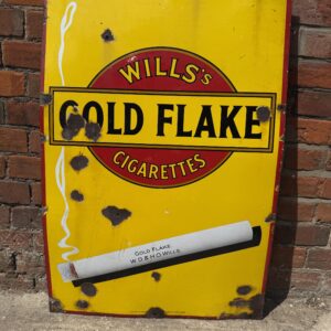 Vintage Enamel Advertising Sign – Wills’s Gold Flake Cigarettes – Original