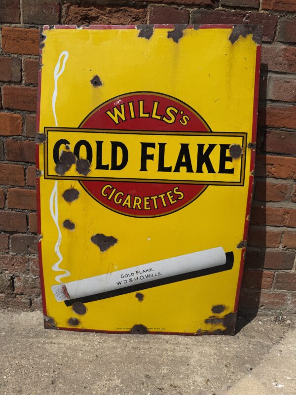 Vintage Enamel Advertising Sign – Wills’s Gold Flake Cigarettes – Original