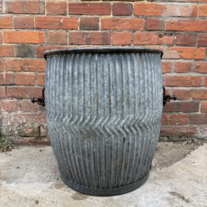 Vintage Galvanised Dolly Tub – Ribbed Zinc Laundry Barrel / Planter