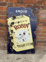Antique Enamel Advertising Sign – “Smoke Robin Cigarettes”