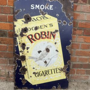 Antique Enamel Advertising Sign – “Smoke Robin Cigarettes”