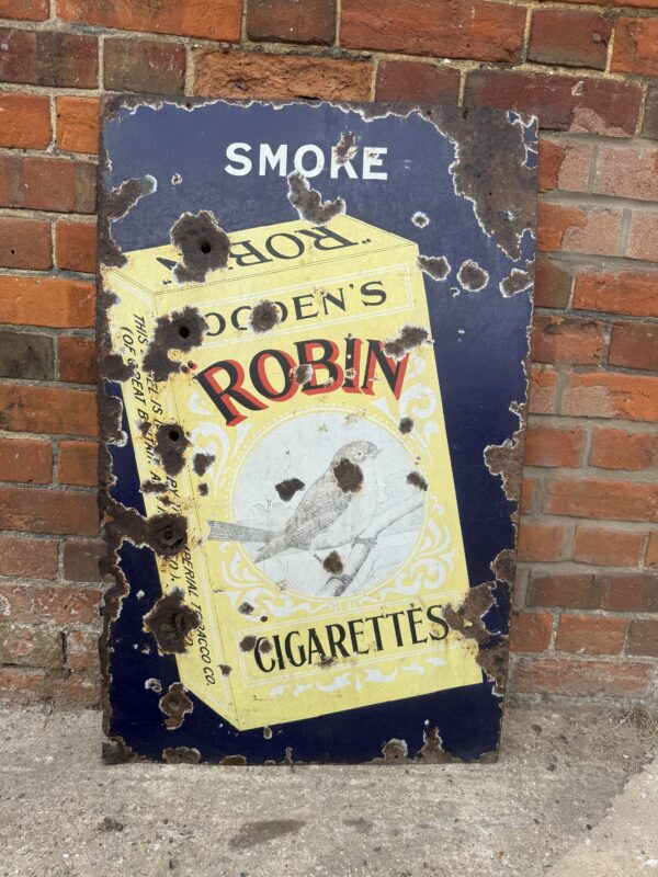 Antique Enamel Advertising Sign – “Smoke Robin Cigarettes”