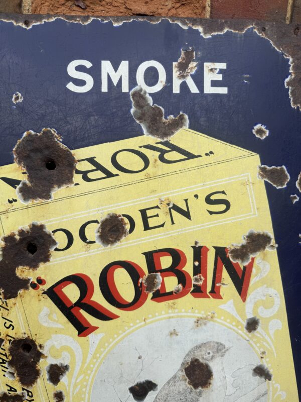 Antique Enamel Advertising Sign – “Smoke Robin Cigarettes” - Image 3