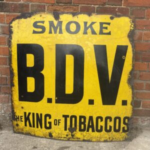 Vintage Enamel Advertising Sign – “SMOKE B.D.V. The King of Tobaccos”