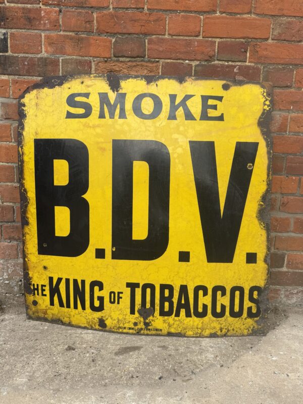 Vintage Enamel Advertising Sign – “SMOKE B.D.V. The King of Tobaccos”
