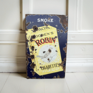 Antique Enamel Advertising Sign – “Smoke Robin Cigarettes”